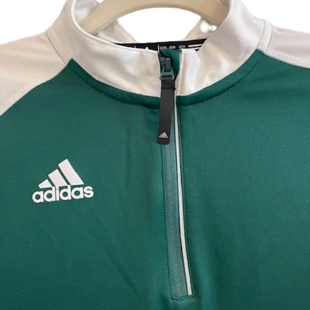 Men's Adidas Green, White Long-Sleeve Quarter-Zip Shirt, Size Small